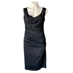 Talbot Runhof Black Sleeveless Gathered Sheath Dress